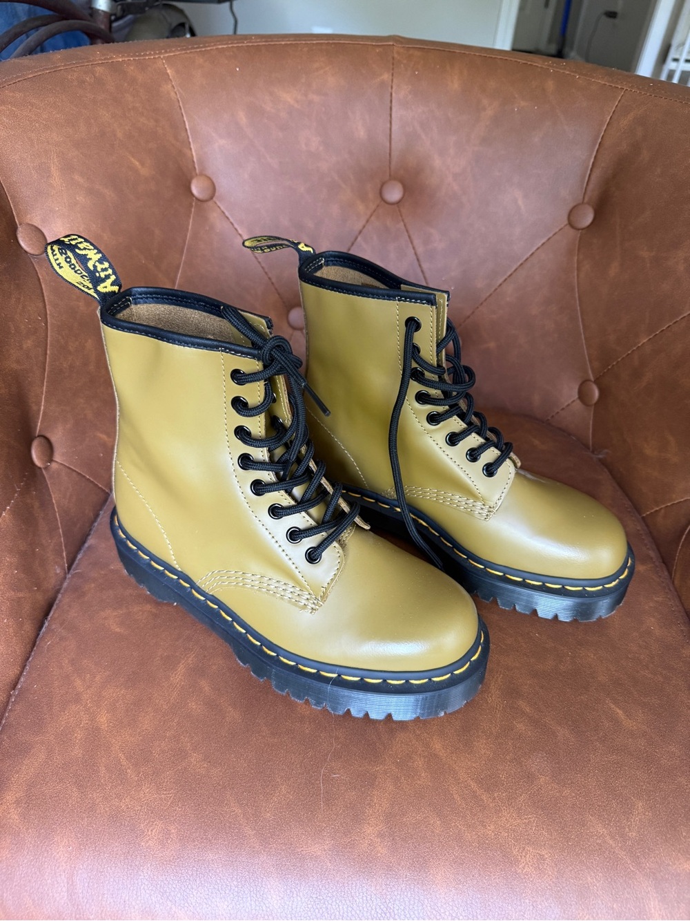 Dr. Martens Olive Green Lace-Up Platform Combat Boots - Picture 2 of 2